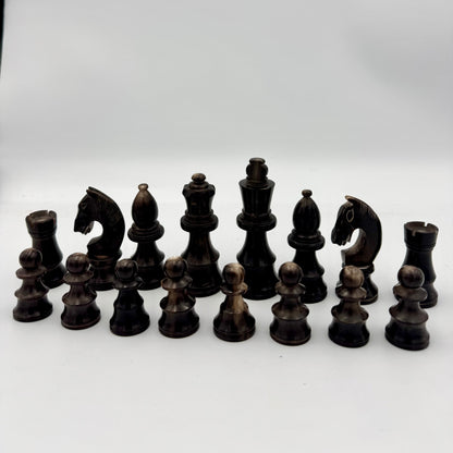 1960's library sized cow horn chess set