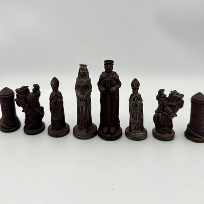Camelot chess pieces hand carved from Cornish clay and Welsh slate