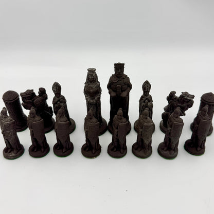 Camelot chess pieces hand carved from Cornish clay and Welsh slate