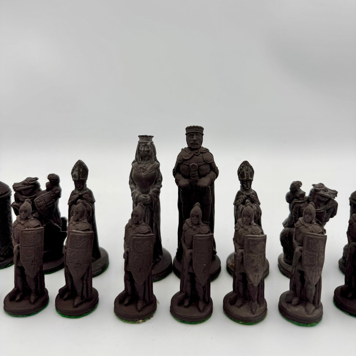 Camelot chess pieces hand carved from Cornish clay and Welsh slate