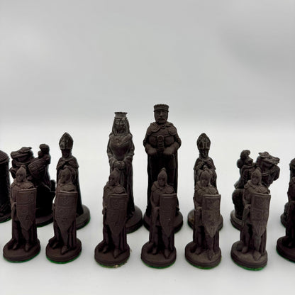 Camelot chess pieces hand carved from Cornish clay and Welsh slate
