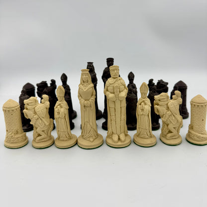 Camelot chess pieces hand carved from Cornish clay and Welsh slate