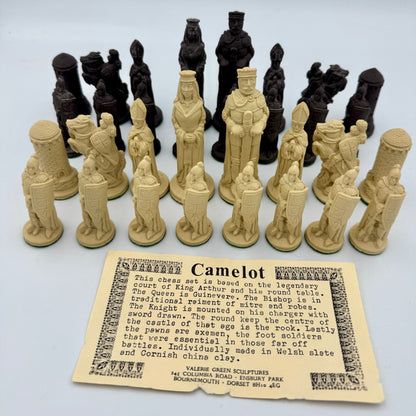 Camelot chess pieces hand carved from Cornish clay and Welsh slate