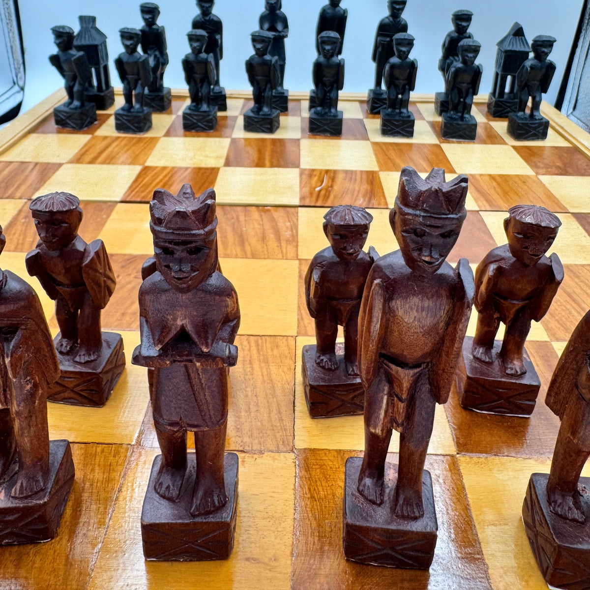 An Exceptionally Large and Fine Vintage Philippine Igorot 'Ifugao' Tribal Chess Set, Circa 1960s/1970s